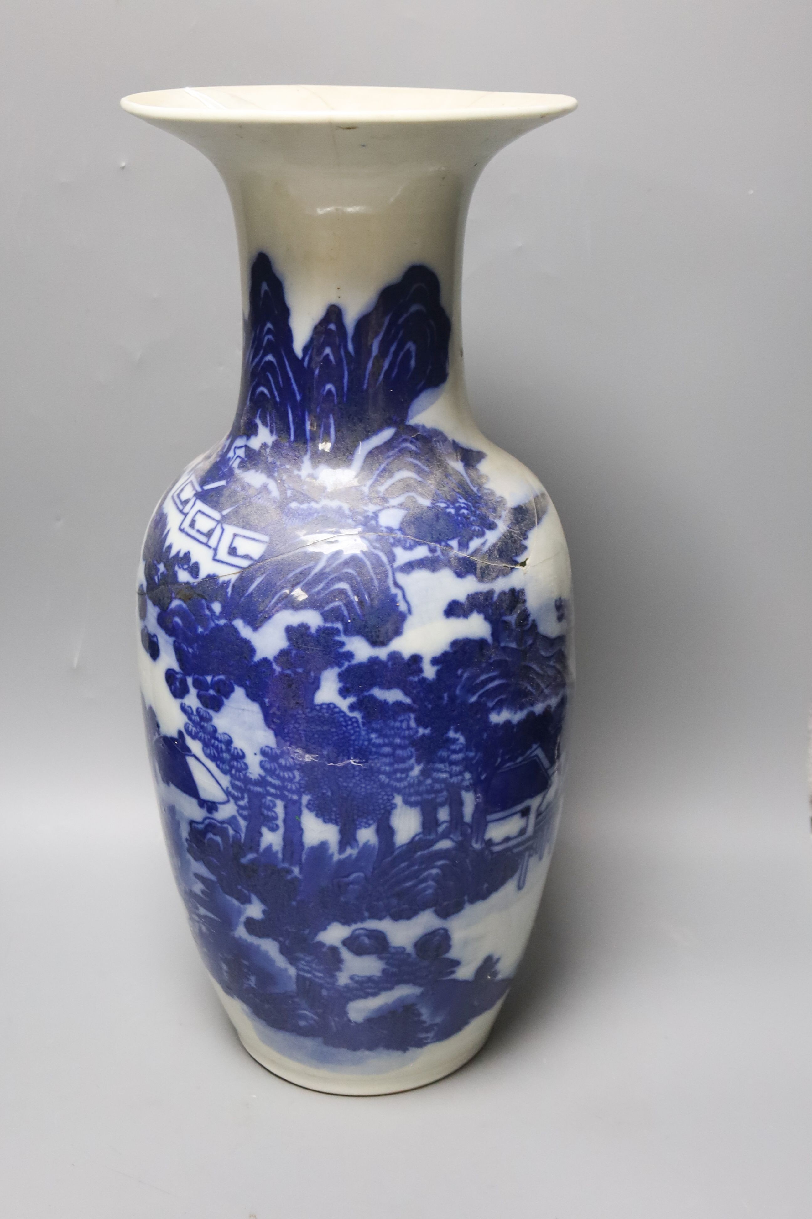 A large Chinese vase, a.f., 47cm, a pair of soapstone carvings, embossed Chinese brass ornament and cased pair of painted eggs